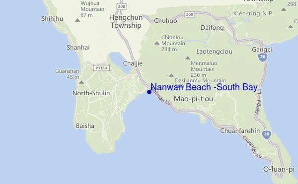 mapa de localização de Nanwan Beach (South Bay)