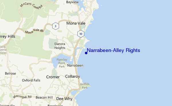 mapa de localização de Narrabeen-Alley Rights