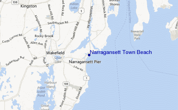 mapa de localização de Narragansett Town Beach