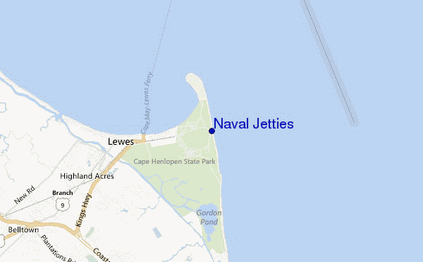 mapa de localização de Naval Jetties