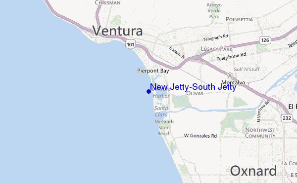 mapa de localização de New Jetty/South Jetty