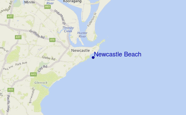 mapa de localização de Newcastle Beach