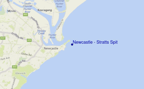 mapa de localização de Newcastle - Stratts Spit