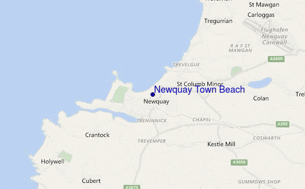 mapa de localização de Newquay Town Beach