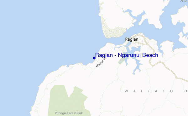 mapa de localização de Raglan - Ngarunui Beach