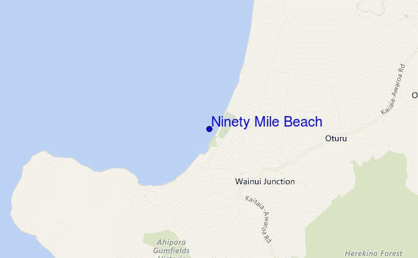 mapa de localização de Ninety Mile Beach