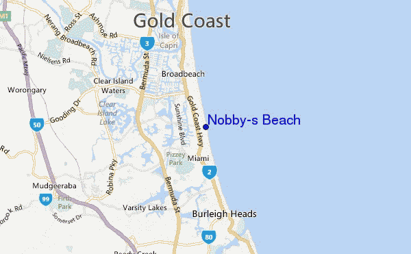 mapa de localização de Nobby's Beach