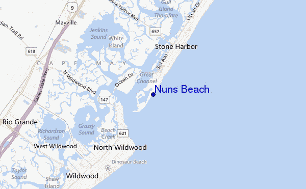 mapa de localização de Nuns Beach