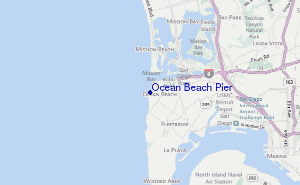 mapa de localização de Ocean Beach Pier