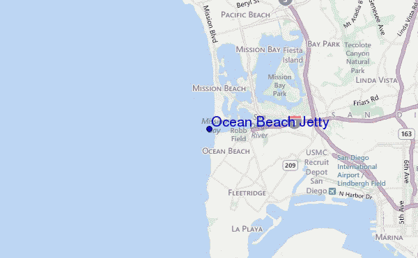 mapa de localização de Ocean Beach Jetty