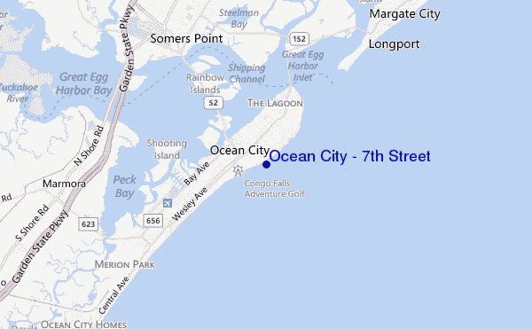 mapa de localização de Ocean City - 7th Street