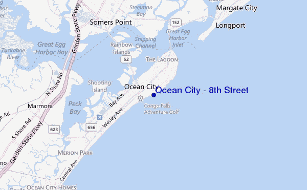 mapa de localização de Ocean City - 8th Street