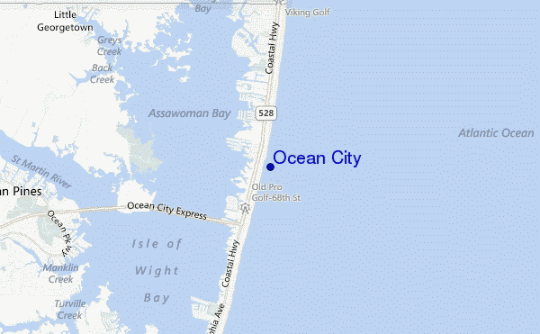 mapa de localização de Ocean City