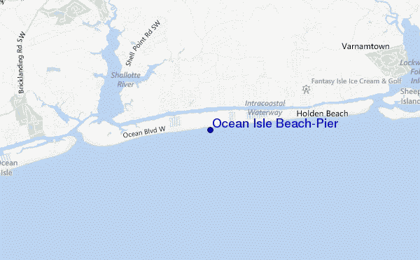 mapa de localização de Ocean Isle Beach/pier