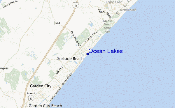 mapa de localização de Ocean Lakes