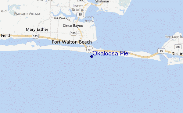 mapa de localização de Okaloosa Pier