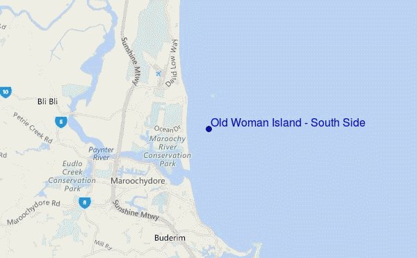 mapa de localização de Old Woman Island - South Side
