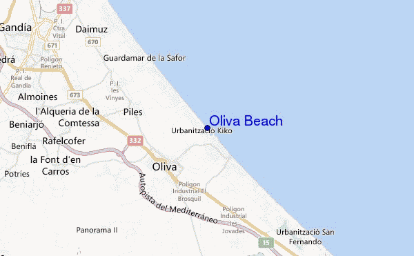 mapa de localização de Oliva Beach