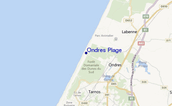 mapa de localização de Ondres Plage