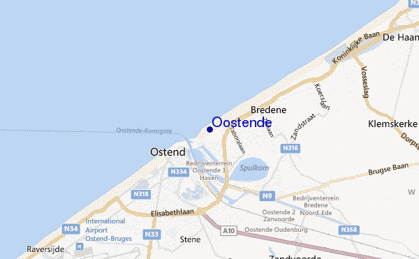 mapa de localização de Oostende