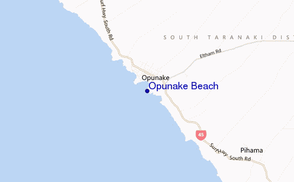 mapa de localização de Opunake Beach