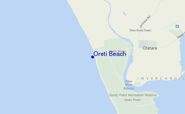 mapa de localização de Oreti Beach