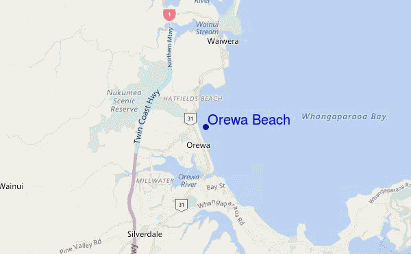 mapa de localização de Orewa Beach