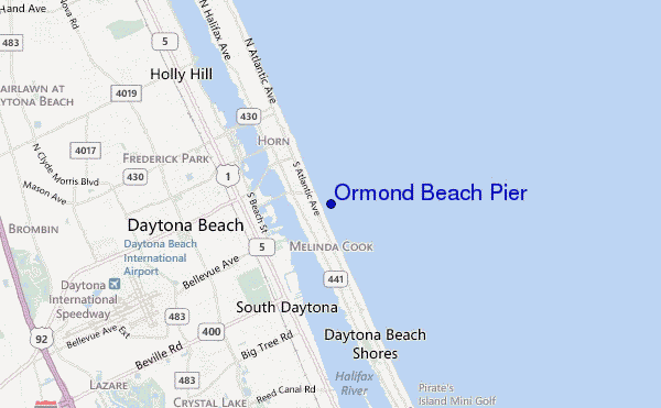 mapa de localização de Ormond Beach Pier