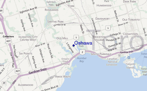 mapa de localização de Oshawa