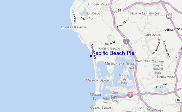 mapa de localização de Pacific Beach Pier