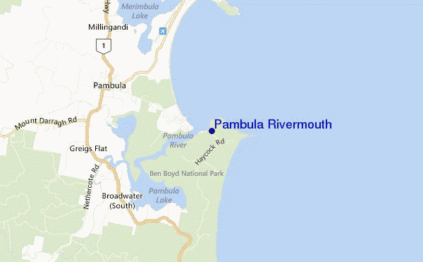 mapa de localização de Pambula Rivermouth