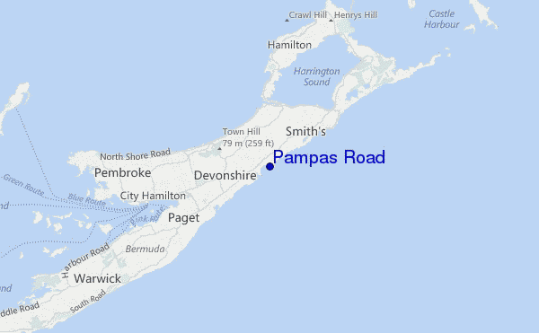 mapa de localização de Pampas Road