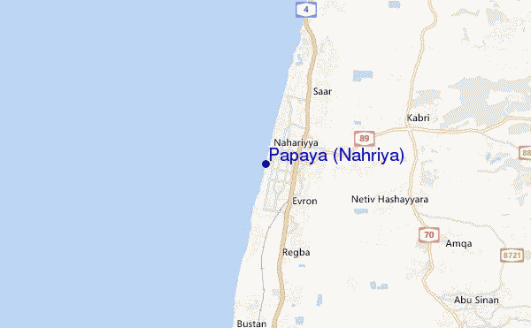 mapa de localização de Papaya (Nahriya)