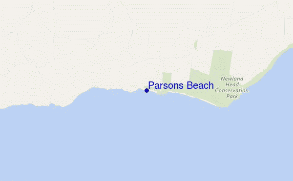 mapa de localização de Parsons Beach