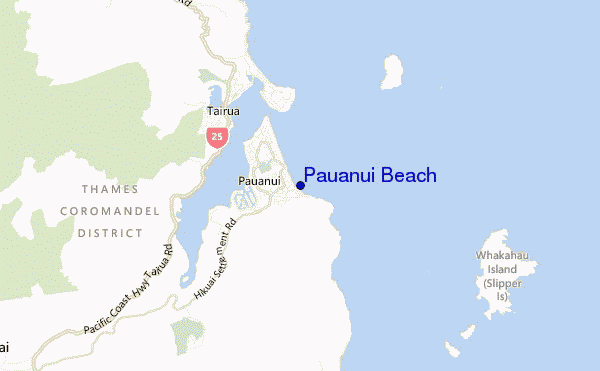 mapa de localização de Pauanui Beach