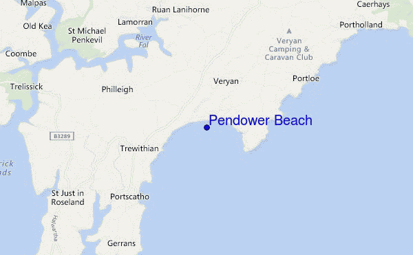 mapa de localização de Pendower Beach