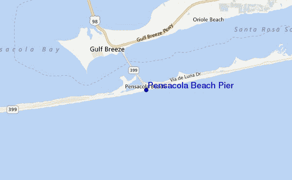 mapa de localização de Pensacola Beach Pier