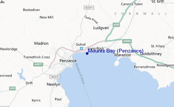 mapa de localização de Mounts Bay (Penzance)