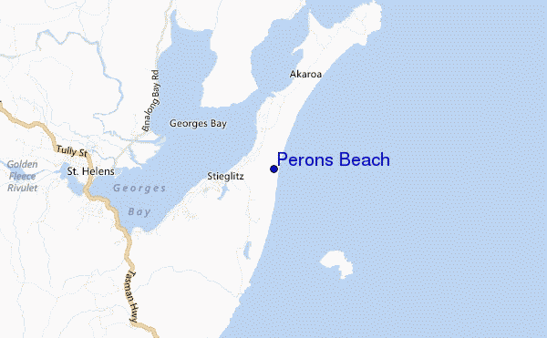mapa de localização de Perons Beach