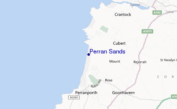 mapa de localização de Perran Sands
