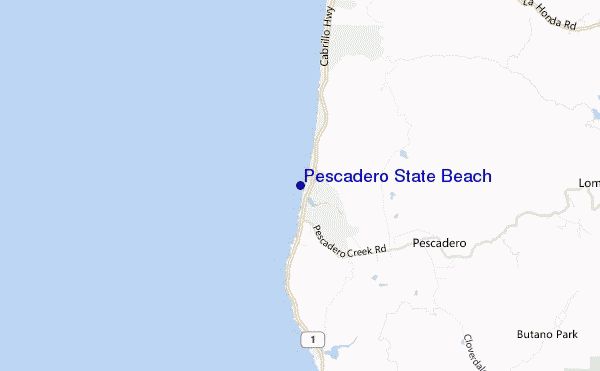 mapa de localização de Pescadero State Beach