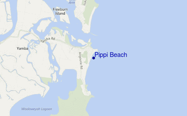 mapa de localização de Pippi Beach