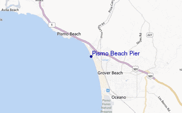 mapa de localização de Pismo Beach Pier