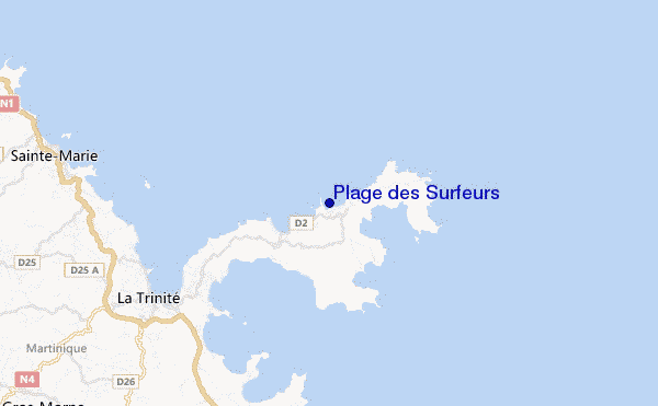 mapa de localização de Plage des Surfeurs