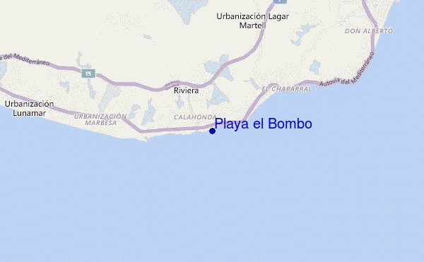 mapa de localização de Playa el Bombo