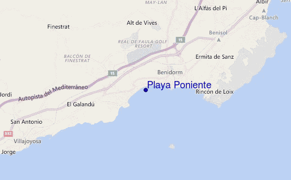 mapa de localização de Playa Poniente