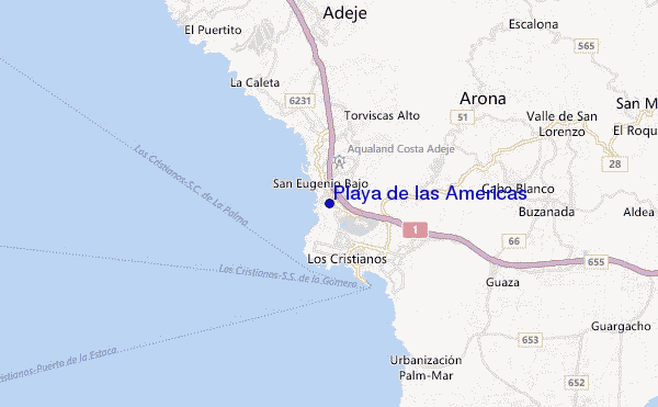 mapa de localização de Playa de las Americas