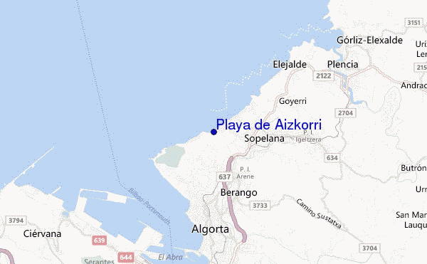 mapa de localização de Playa de Aizkorri