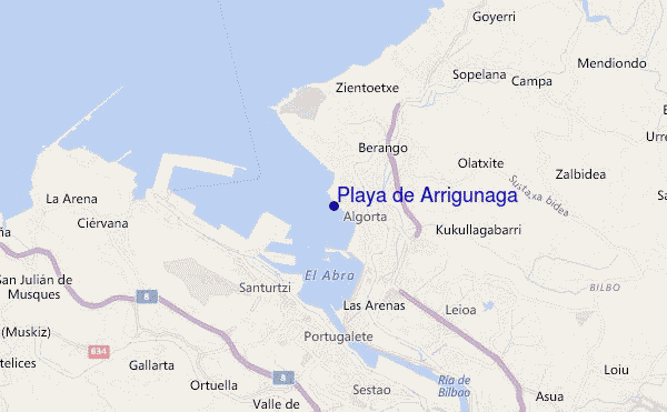 mapa de localização de Playa de Arrigunaga