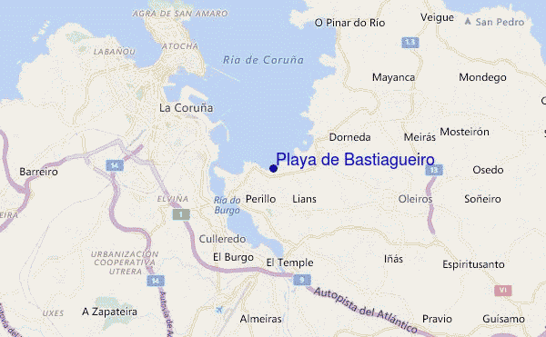 mapa de localização de Playa de Bastiagueiro